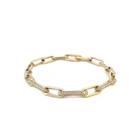 14 KARAT YELLOW GOLD 0.84 CARAT ROUND DIAMOND PAPERCLIP BRACELET 7.25"