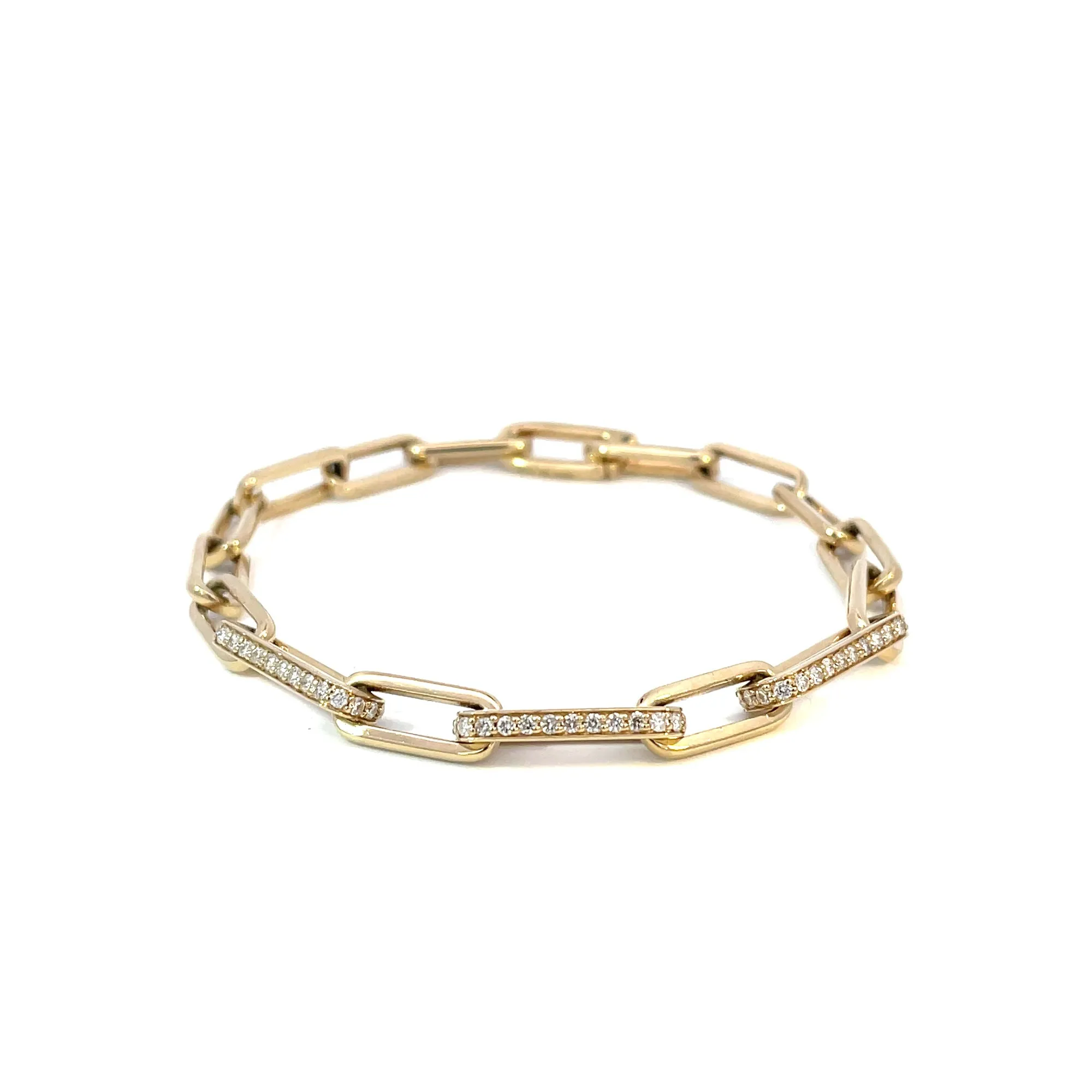 14 KARAT YELLOW GOLD 0.84 CARAT ROUND DIAMOND PAPERCLIP BRACELET 7.25"