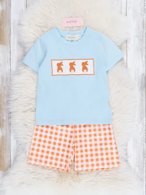 Baby Blue & Orange Smocked Bunny Outfit