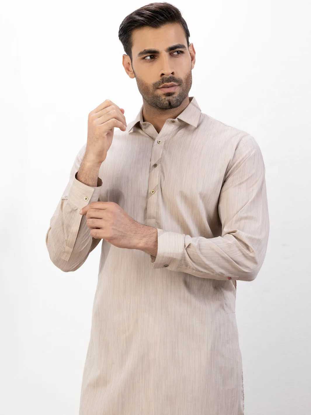 Beige Cotton Kameez Shalwar - ALWA-KS-386