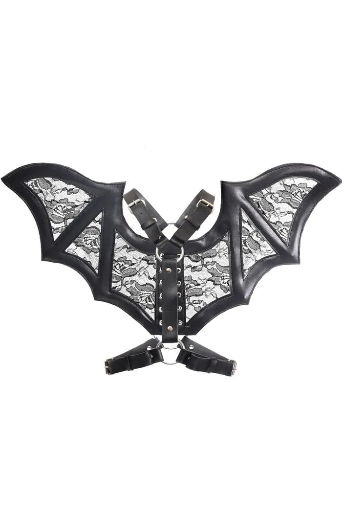 Black with Black Faux Leather & Lace Wing Harness