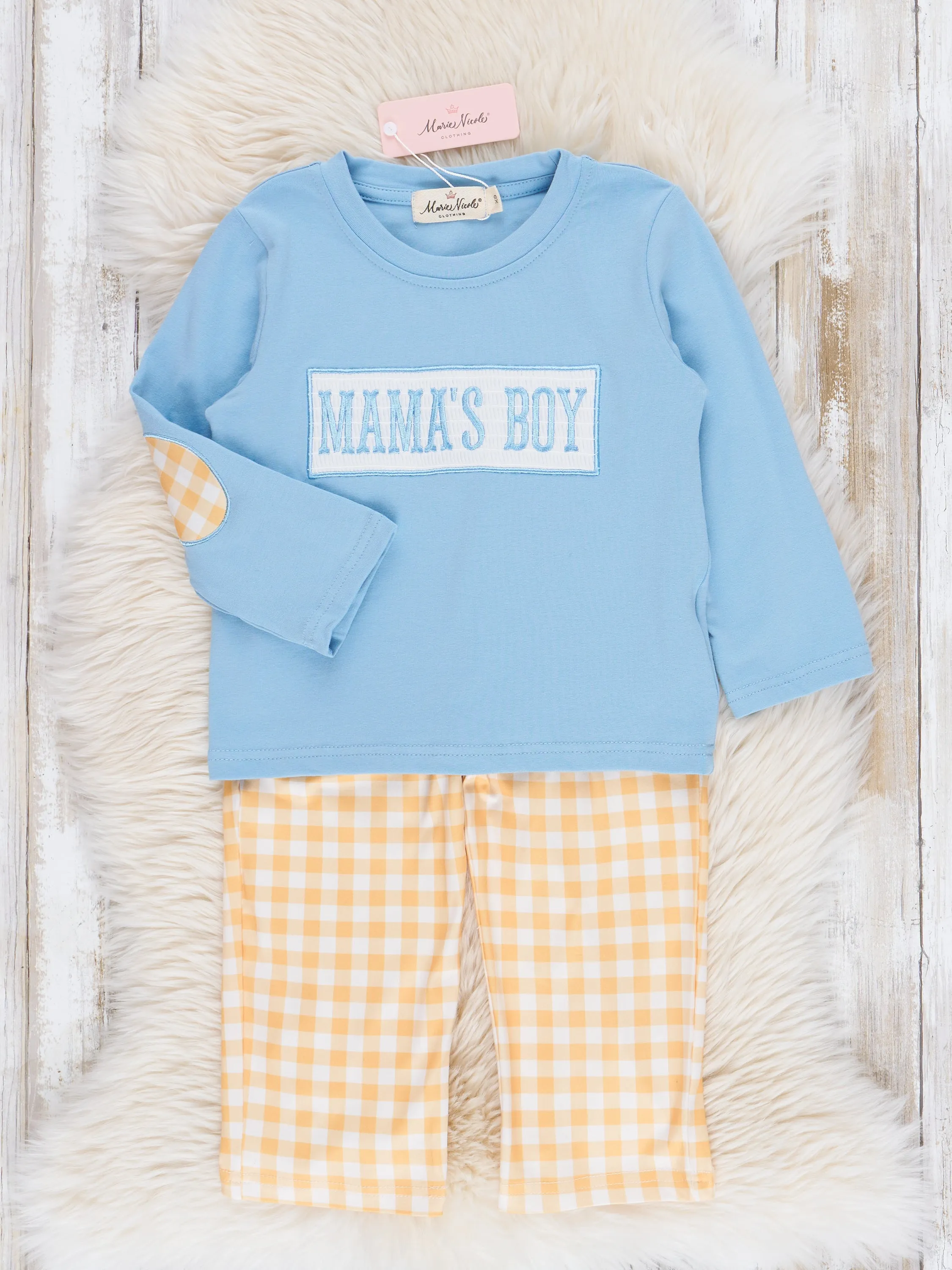 Blue & Yellow Smocked Mama's Boy Outfit