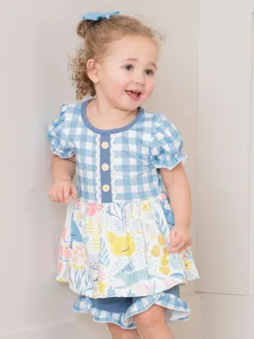 Blue Gingham Garden Ruffle Outfit