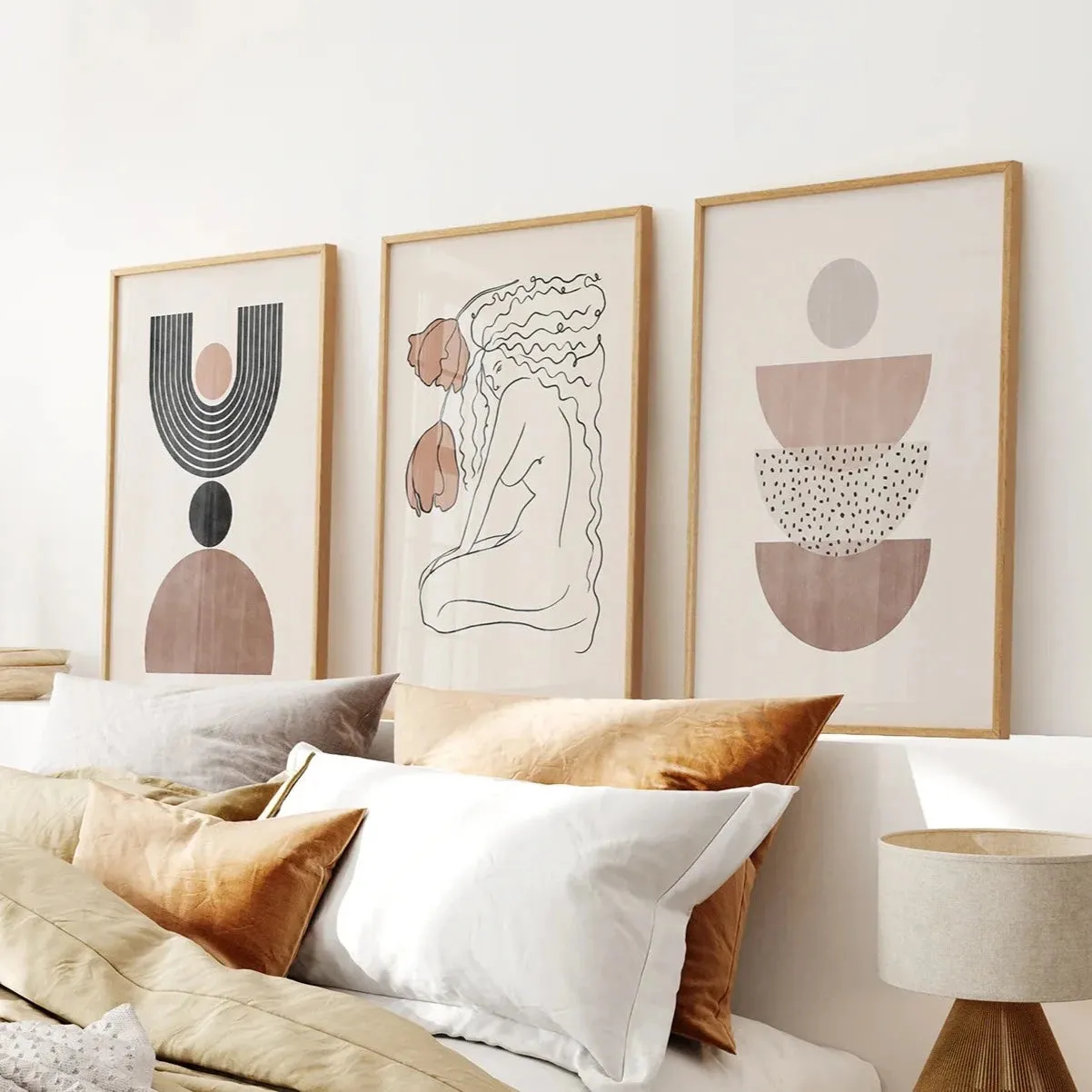 Boho Abstract Woman Wall Art Set. Neutral Tones