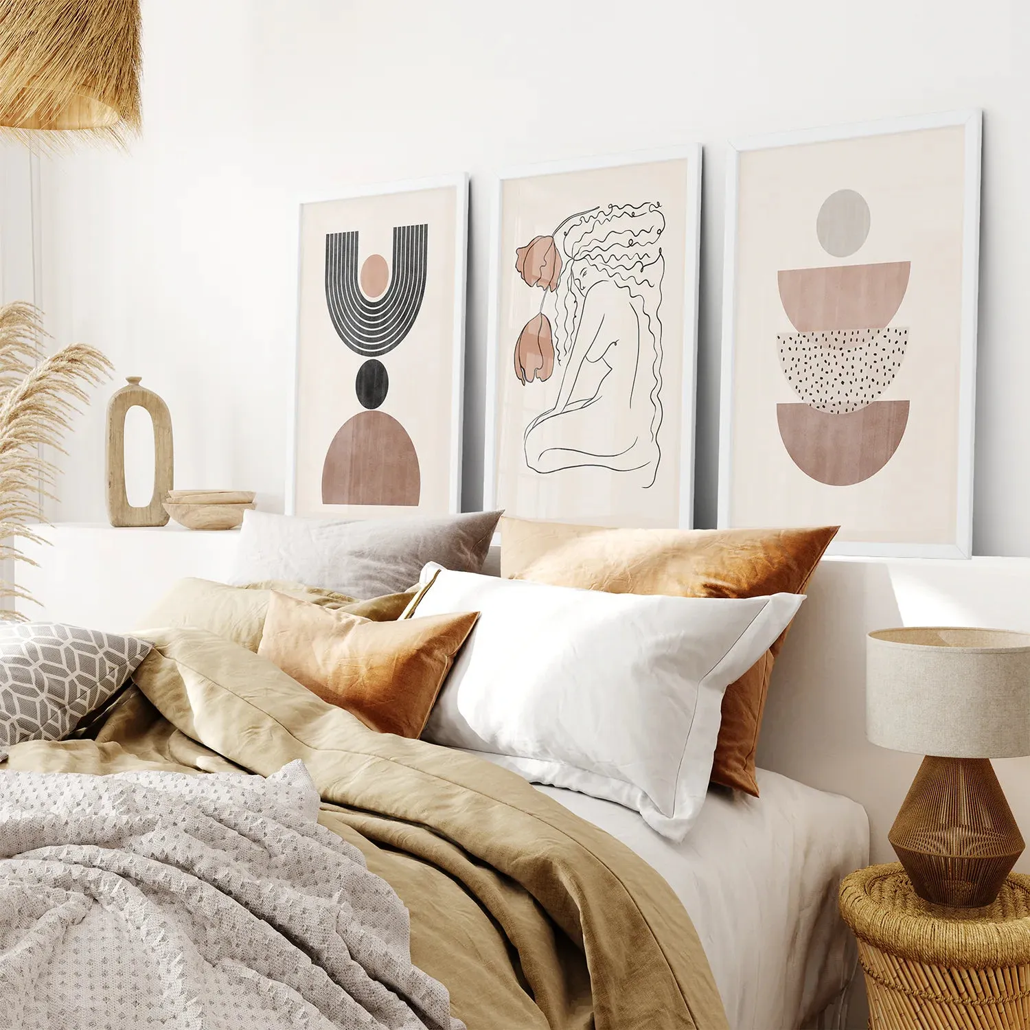 Boho Abstract Woman Wall Art Set. Neutral Tones