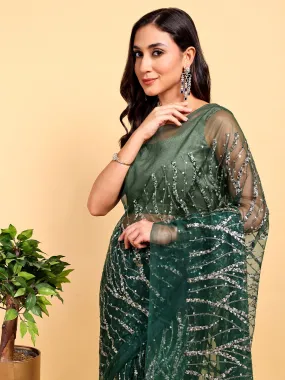 Bottle Green Saree Set (2 Piece)