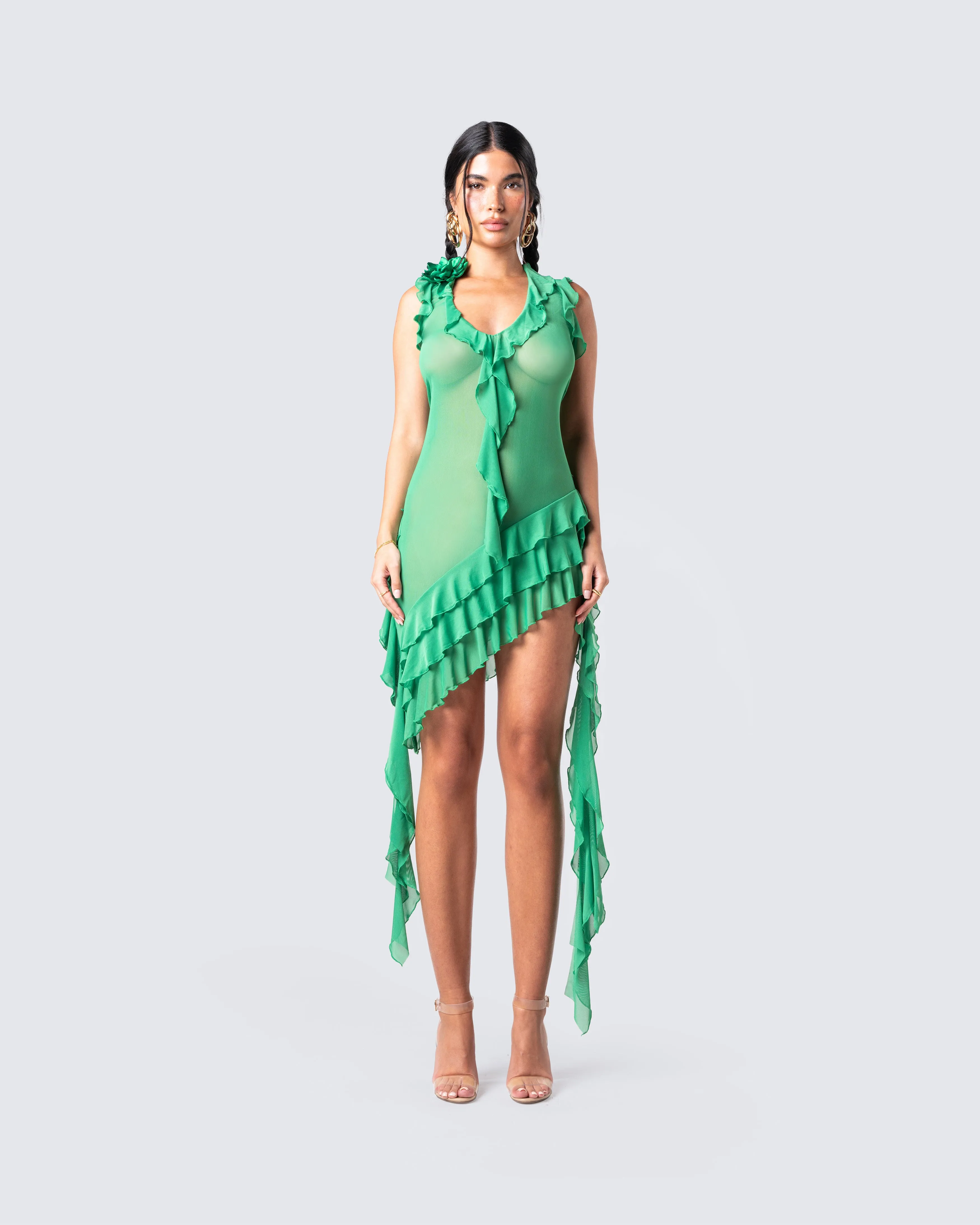 Christine Green Ruffled Mini Dress