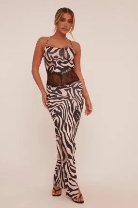 Cream Zebra Print Lace Trim Maxi Dress - Thalia