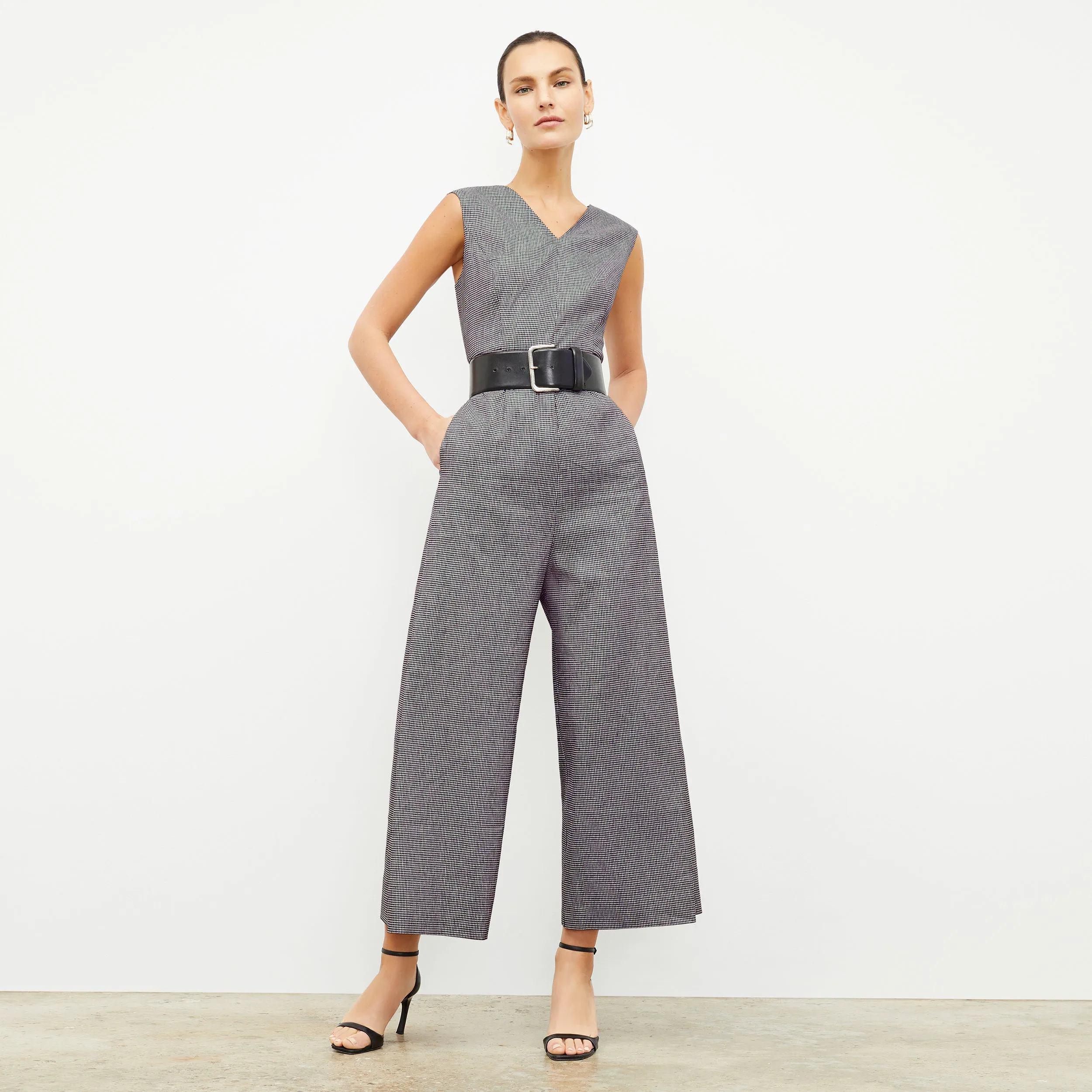 Demi Jumpsuit - Gingham Linen :: Black/White