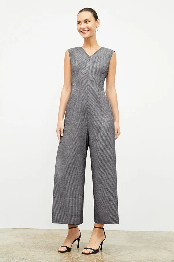 Demi Jumpsuit - Gingham Linen :: Black/White