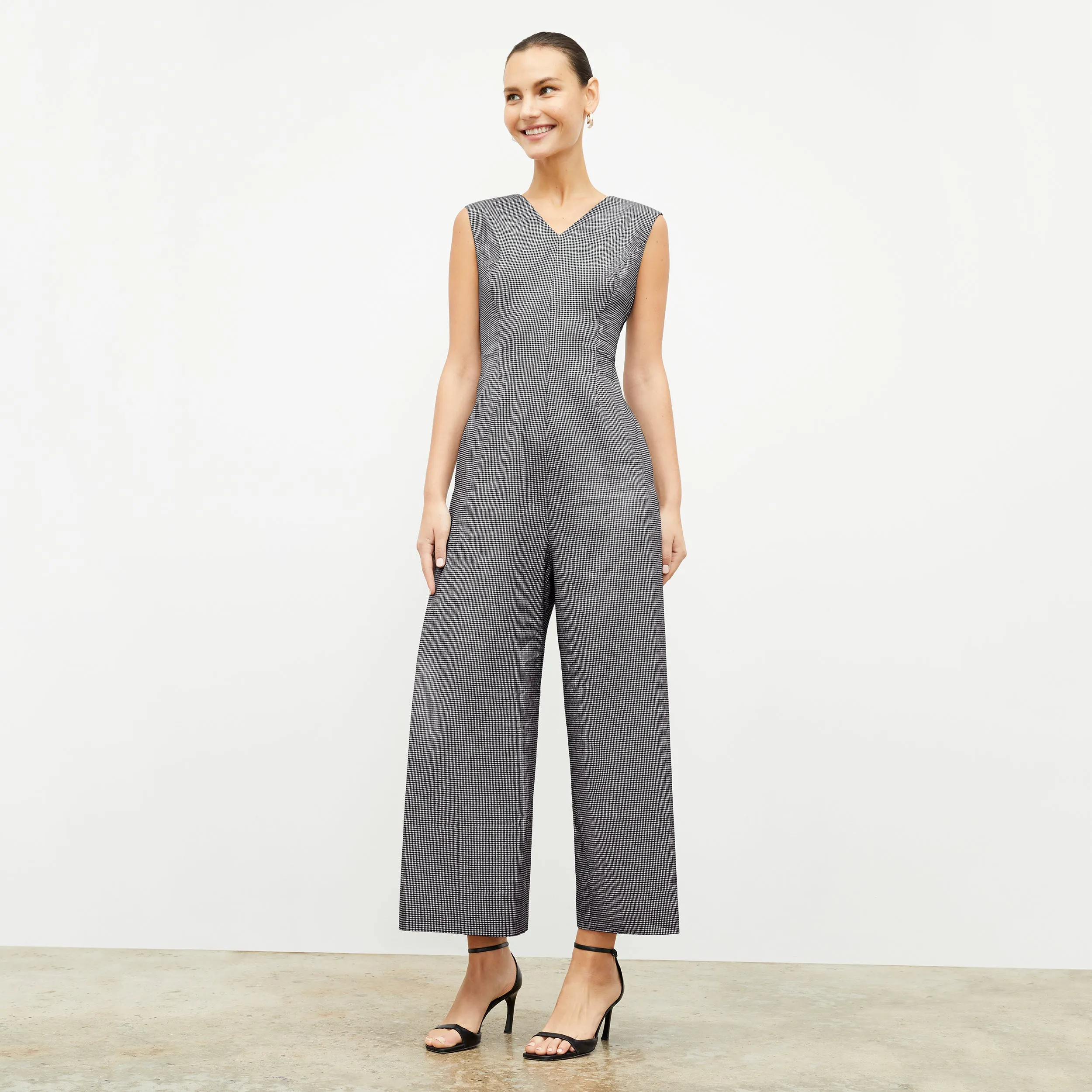 Demi Jumpsuit - Gingham Linen :: Black/White