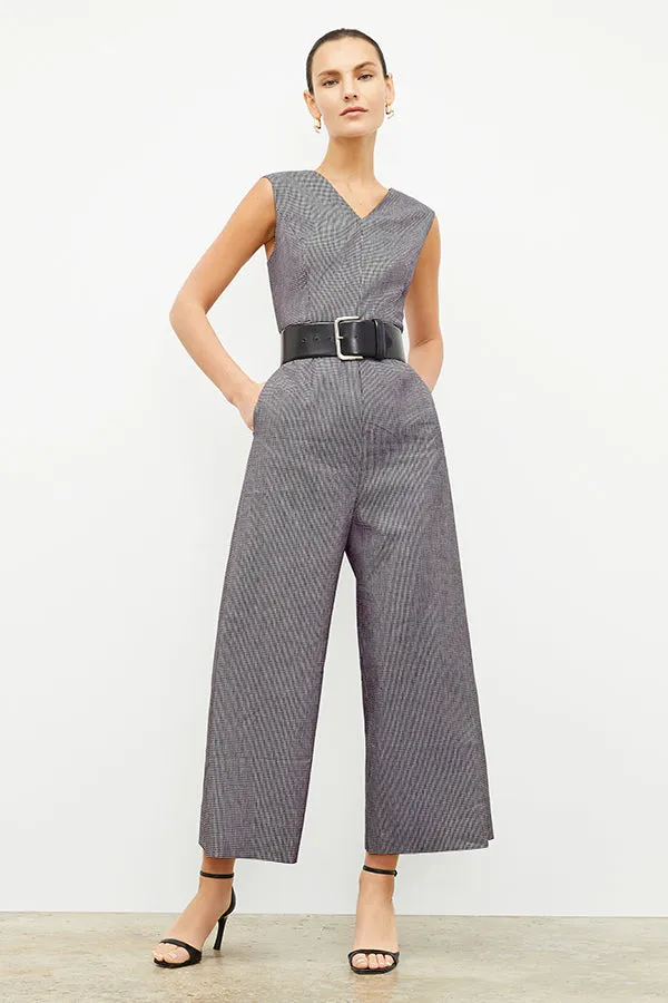 Demi Jumpsuit - Gingham Linen :: Black/White