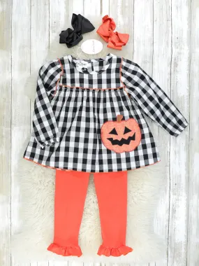 Gingham Jack-O-Lantern Top & Orange Ruffle Bottoms Outfit