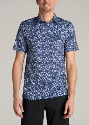 Golf Performance Print Tall Men's Polo Shirt in Dark Blue Mini Floral