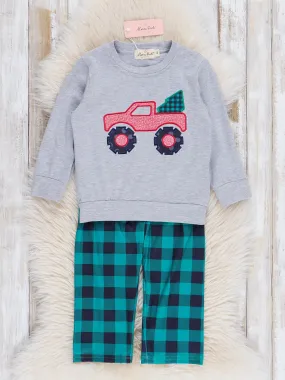 Green Gingham Holiday Monster Truck Outfit