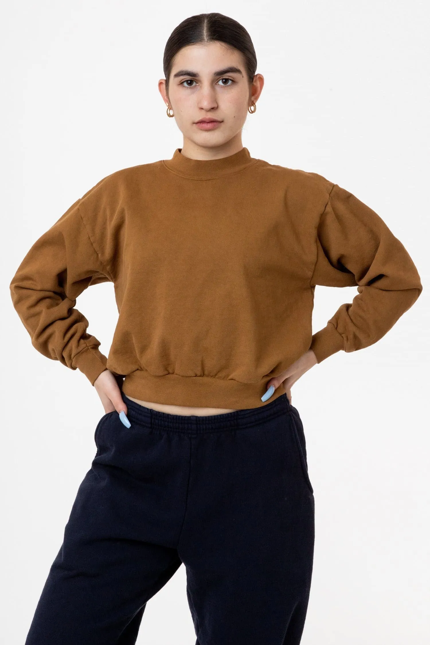 HF06 - Heavy Fleece Cropped Mock Neck Pullover (Garment Dye)