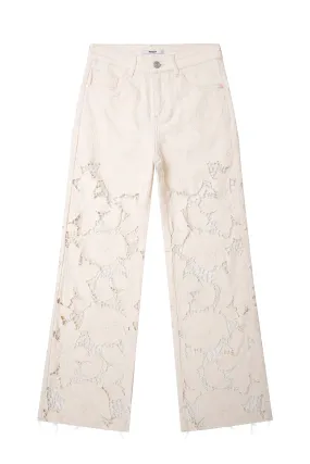 HIGH RISE LACE EMBROIDERED RELAXED STRAIGHT PANTS BYT5244 (BYCK012) BEIGE