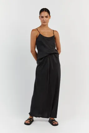 LAYLA BLACK SILK MIDI SKIRT