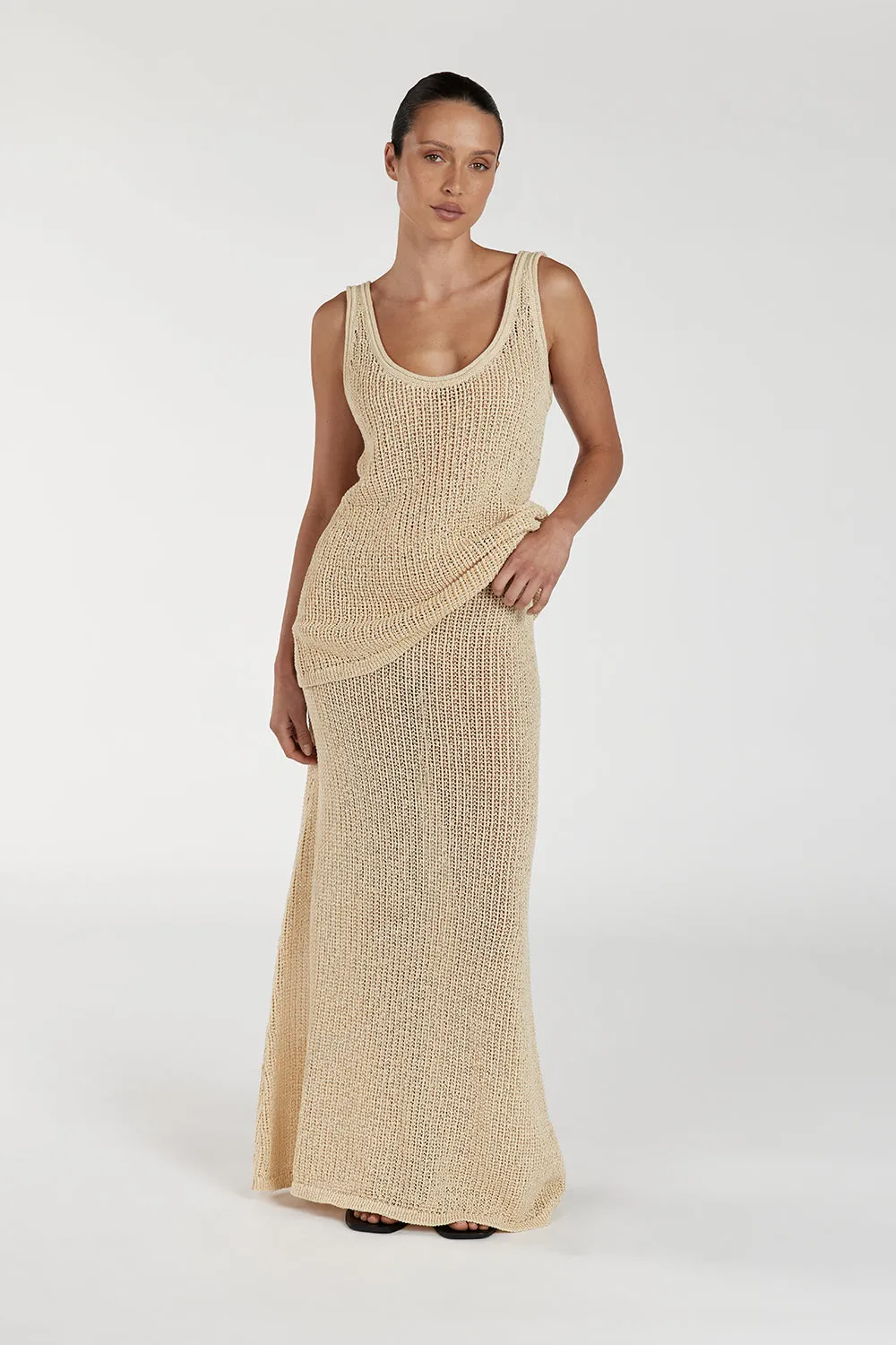 MARGOT WHEAT CROCHET MIDI SKIRT