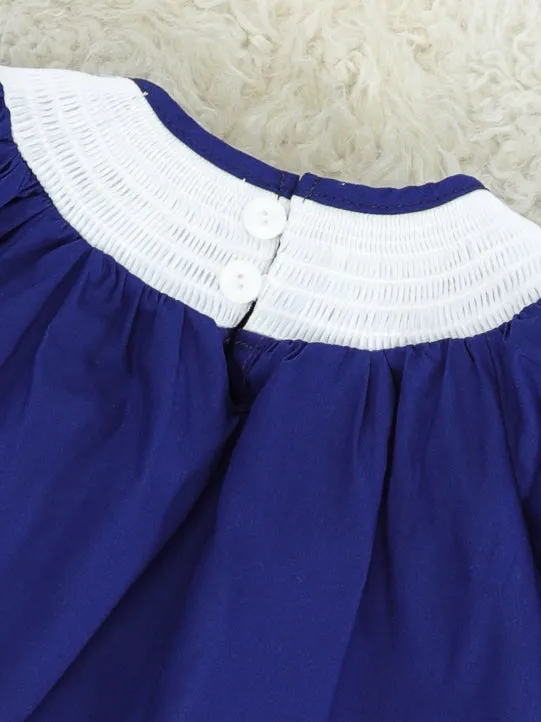 Navy Stocking & Red Gingham Smocked Ruffle Outfit