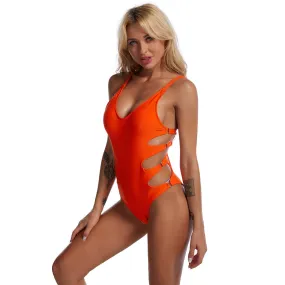 One-piece solid colour monokini with sides open