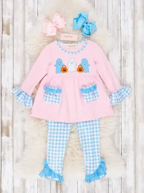 Pink & Blue Gingham Ghost Ruffle Outfit