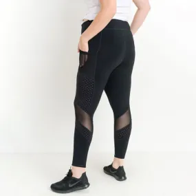 Plus Black Dot Mesh Side Pocket Leggings