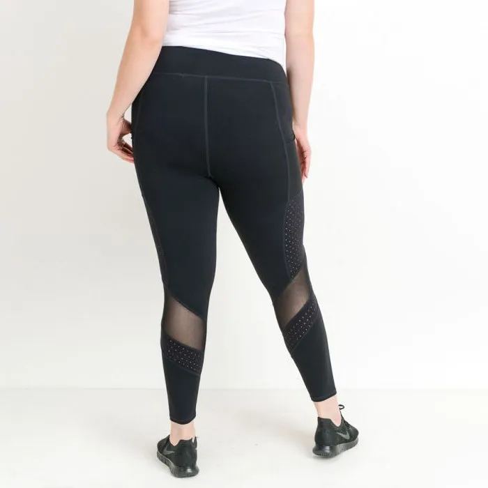 Plus Black Dot Mesh Side Pocket Leggings