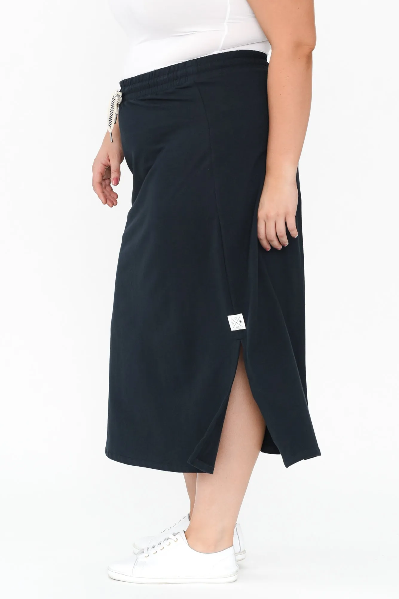 Travel Navy Cotton Maxi Skirt