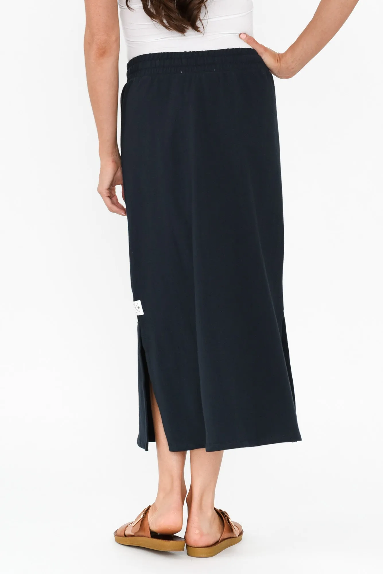 Travel Navy Cotton Maxi Skirt