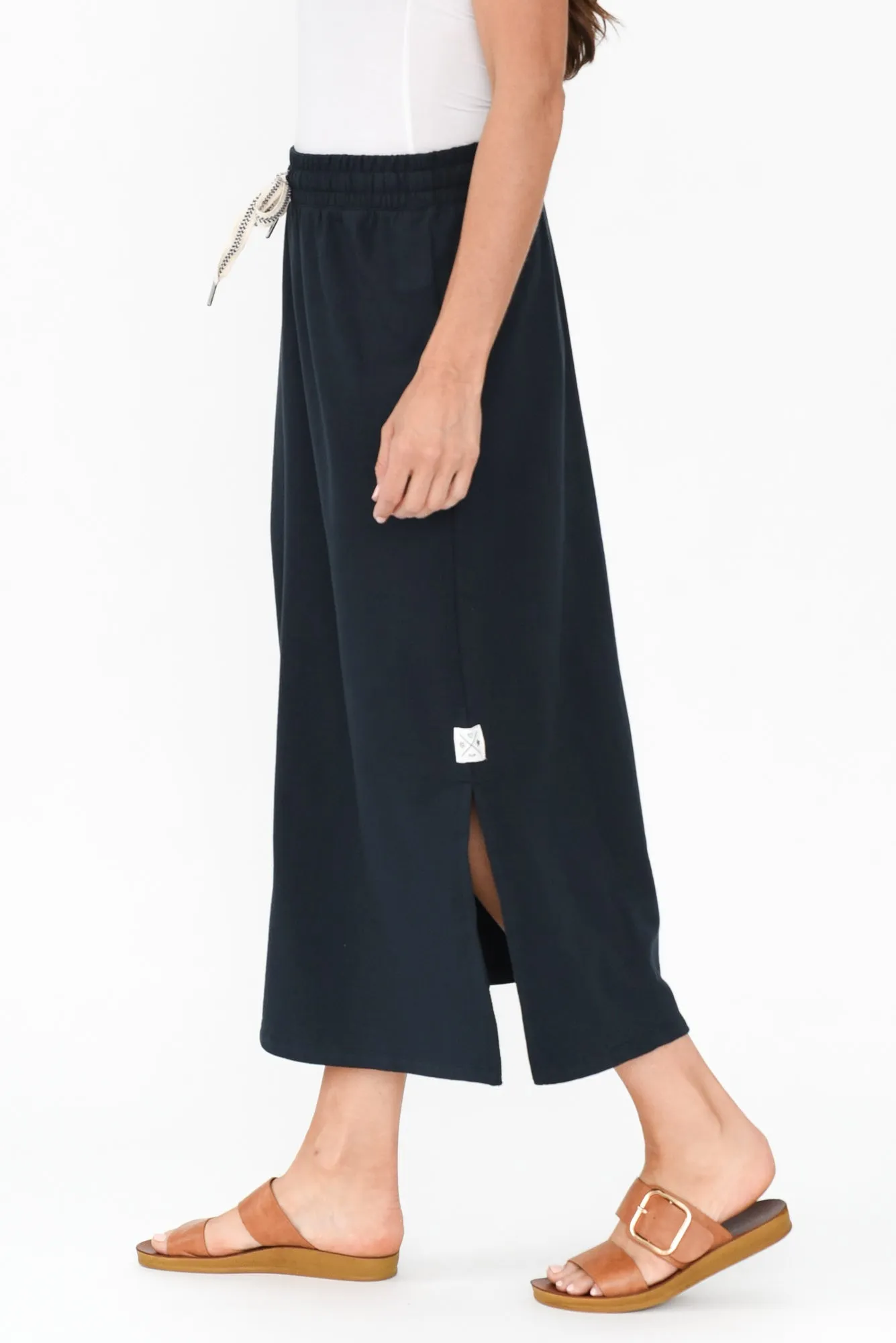 Travel Navy Cotton Maxi Skirt