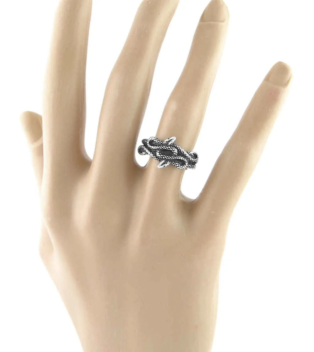 Two Entwined Snakes Oxidized Ring