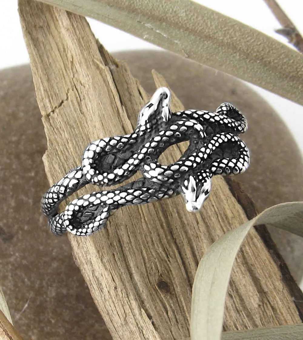 Two Entwined Snakes Oxidized Ring