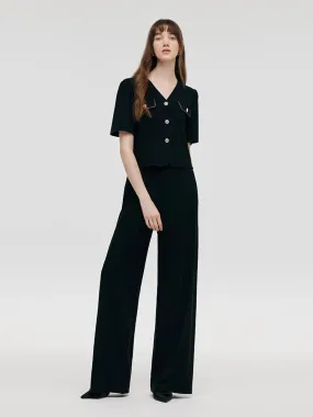 V-Neck Top And Straight Pants Two-Piece Set