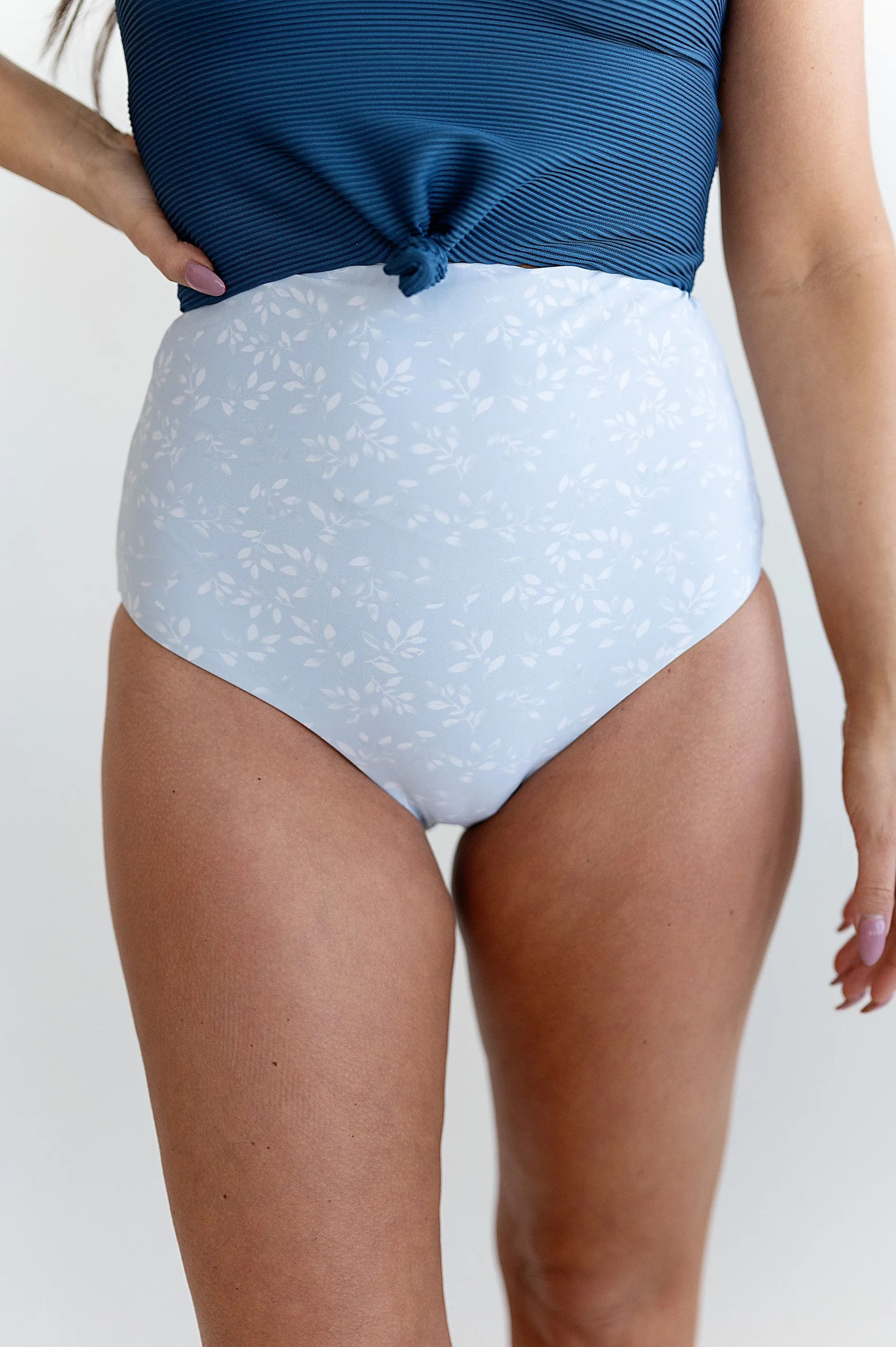 Water Lily High Waisted Reversible Bottoms in Blue