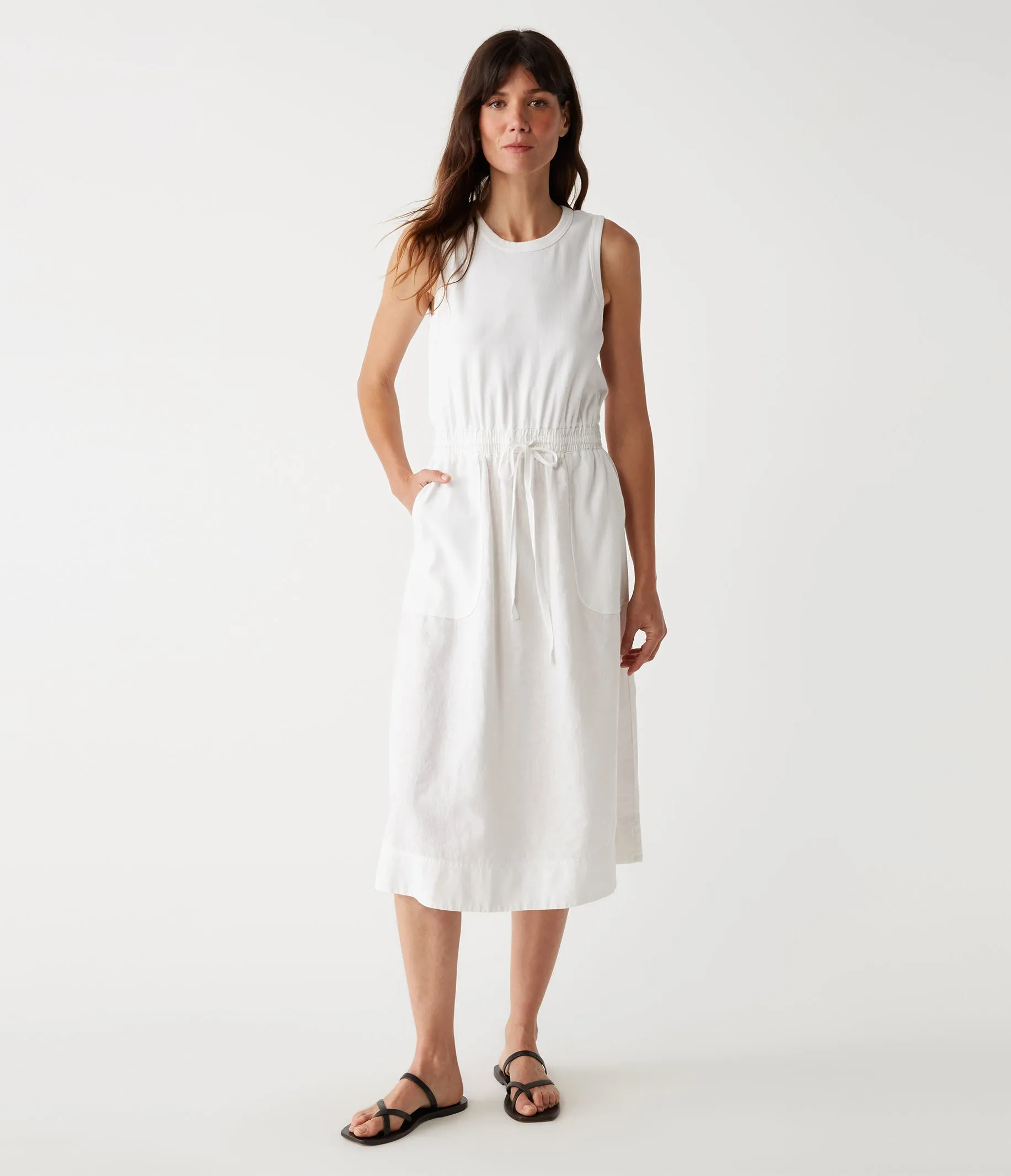 Wilhelmina Mixed Fabric Midi Dress